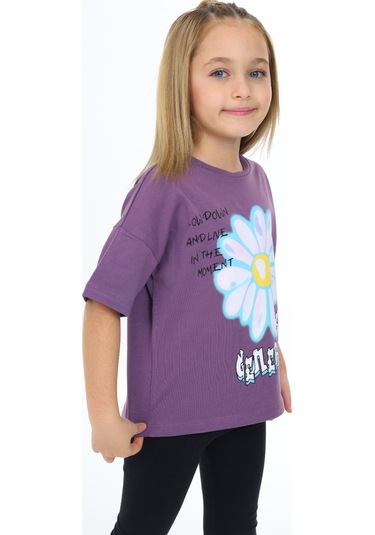 Toontoy Kids Toontoy Kız Çocuk Baskılı Tişört Mor
