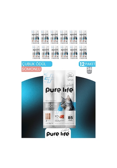 Purelife Plus Stick Somonlu Kedi Ödül Çubukları 12 x 15 G