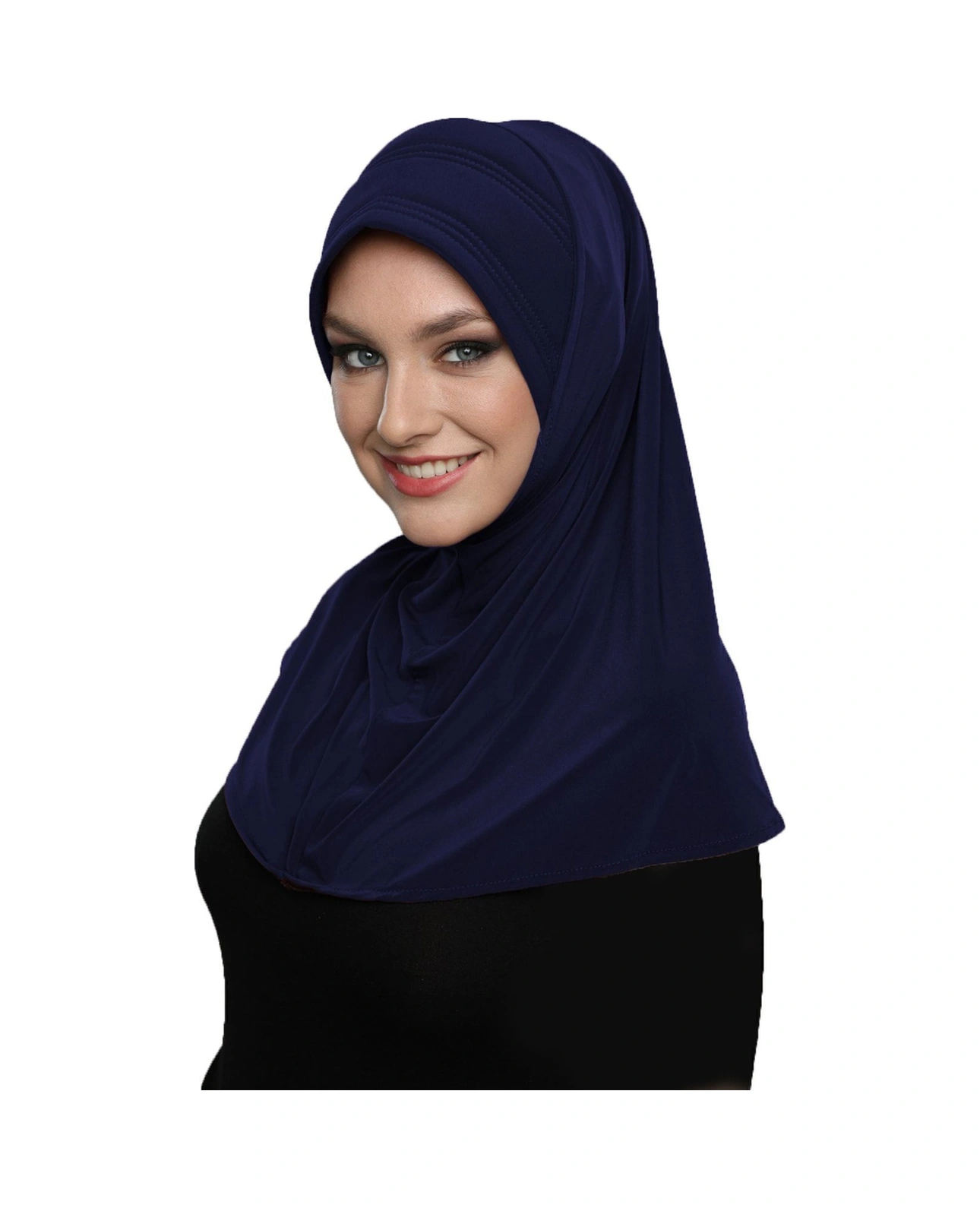 Takmatik Sade Lacivert Hazır Türban Tesettür Havuz Bonesi Namaz Örtüsü Lacivert