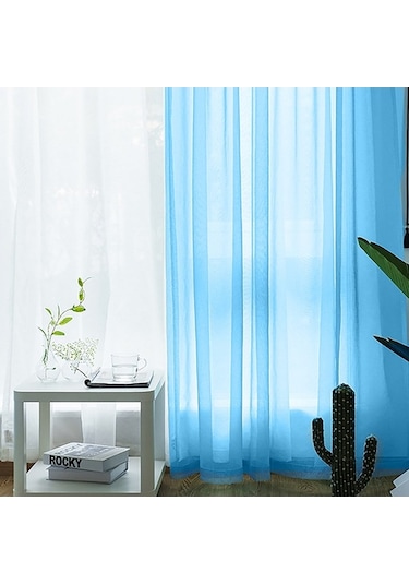 Primepickings İki Adet Mavi Perde - 100x130 Cm, Hafif Ve Estetik, Şeffaf Pencere Dekoru