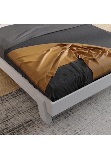 Ebruli Model Beyaz Renk Çam Ahşap Karyola Ve İki Komodin Set Dikey -290 120 x 200