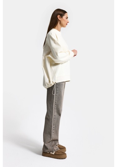 Itsbasic Kadın Ekru W5 Oversize Pamuk Tasarım Sweatshirt