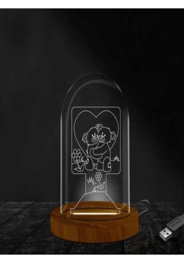 Sarılan Ayılar Lamba Fanus 3 Boyutlu Ofiste Ve Ev Dekorasyonu Ele Ahşap