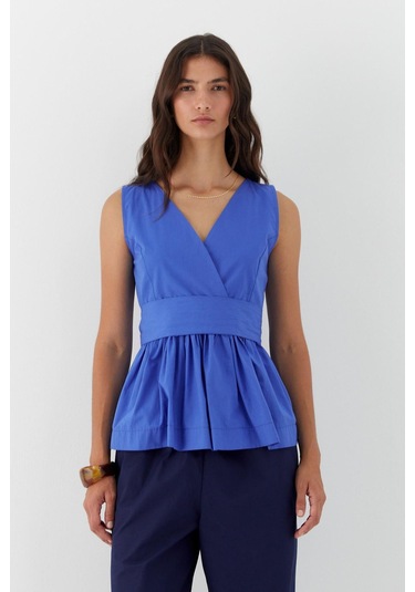 Kuşak Bağlamalı Kolsuz Bluz İndigo Indigo