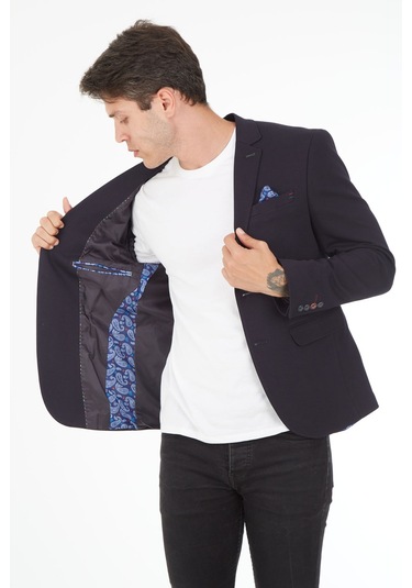 Sposo 5116 Dar Kalıp Örme Kumaş Lacivert Erkek Blazer Ceket Lacivert