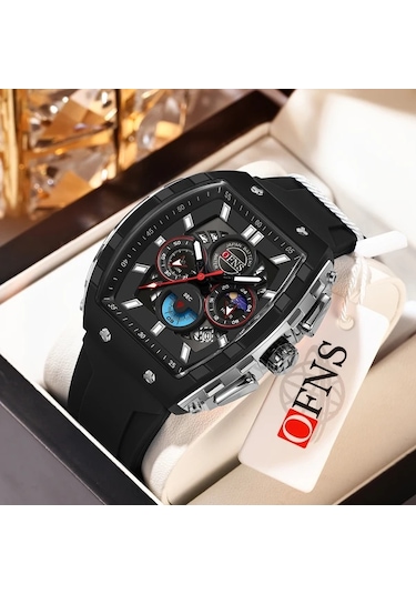 Elmpaly Ofns Erkek Digital Analog Kadranlı Gece Işıklı Suya Dayanıklı Çizilmeye Dayanıklı Kronometre Dünya Saati Siyah Gümüş Kol Saati Diğer