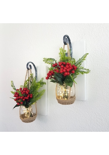 Duvar Dekoru, Led Işıklı, Kokina Yılbaşı Çiçeği, Beyaz Aplik İkili Set