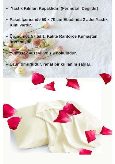 Açık Krem Renkli Pamuklu Ranforce Kumaştan Yastık Kılıfı 2 Adet