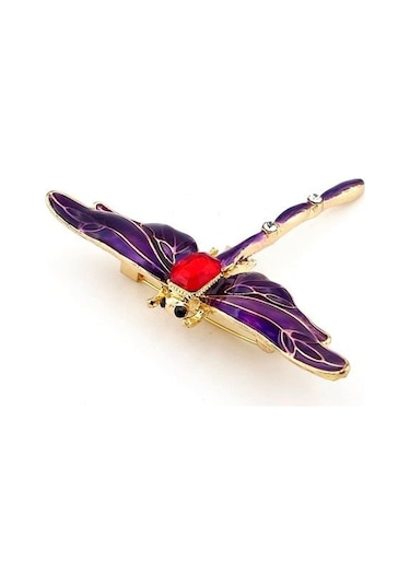 Solfera Kırmızı Taşlı Mor Yusufçuk Zirkon Taşlı Metal Broş Rozet Rz120