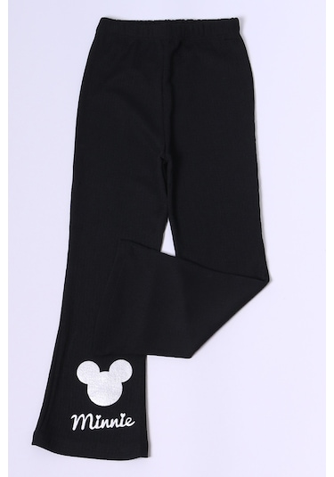 Kız Çocuk Tayt İspanyol Paça Karakter Nakışlı F15 Siyah