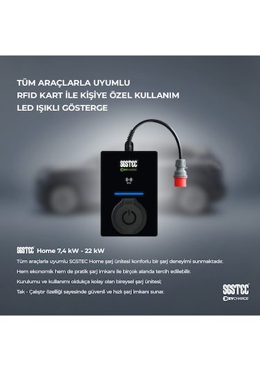SGSTEC Flex 22kW Soketli Elektrikli Araç Şarj Cihazı