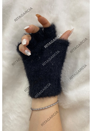 Peluş Kesik Parmak Eldiven Siyah1