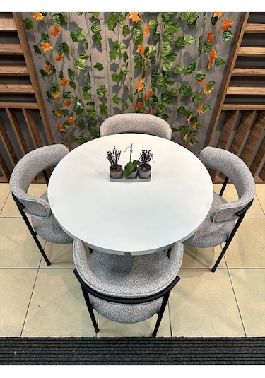 Royal Elisa Yuvarlak 4 Kişilik Mutfak Masasi Takimi Soft12 Gri