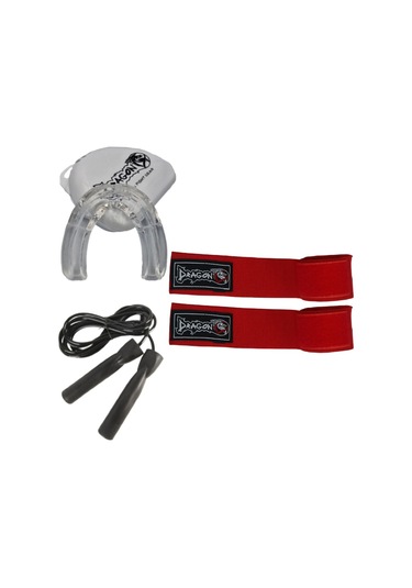 Dragondo 3,5 Metre Kırmızı Elastik Boks Bandajı Profesyonel Şeffaf Dişlik Ve Atlama İpi Set Kırmızı