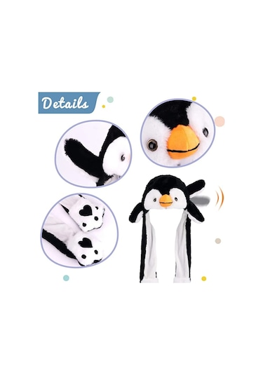 Mj Toys Kulakları Hareket Eden Beyaz Penguen Peluş Şapka