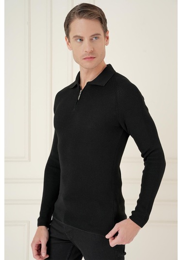 Tr 878 Triko Slim Fit Siyah Basic Siyah