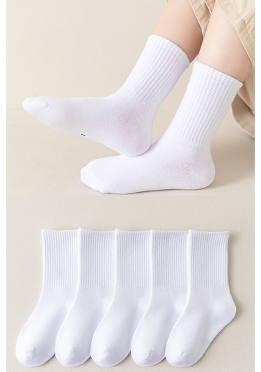 Bgk Unisex Çocuk 5 Çift Kolej Çorap Beyaz