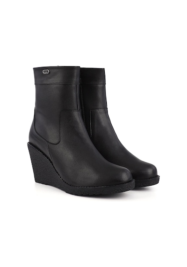 Gönderi R Siyah Fermuarlı Dolgu Topuklu Bot Siyah