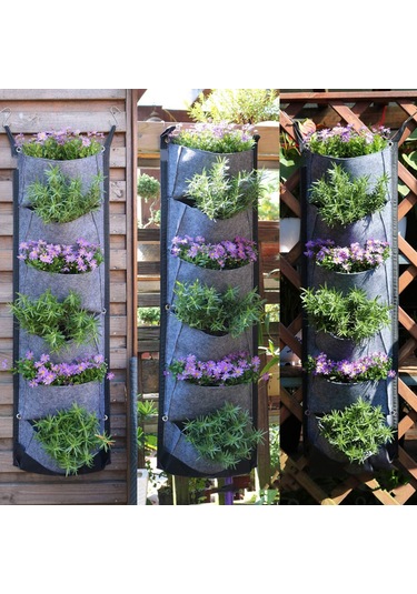 Suofeng Siyah Dikey Bahçe Çantası - 6 Cepli Asma Bitki Yetiştirme Torbası, İç/dış Mekan Kullanımı İçin İdeal