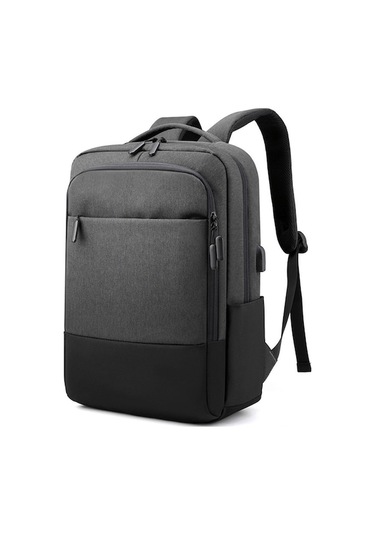 15.6 İnç Usb Bağlantılı Modern Çift Omuzlu Laptop Çantası - Şık Ve Geniş Kapasiteli Seyahat Çantası Gri Gri