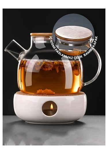 Isıya Dayanıklı Borosilikat Süzgeçli Cam Demlik 1000ml Şeffaf