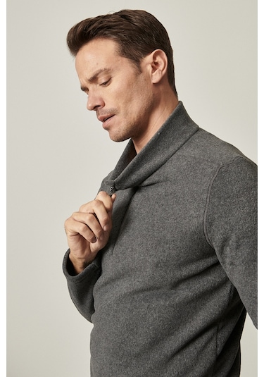 AC&Co / Altınyıldız Classics Anti-Pilling Tüylenme Yapmayan Bato Yaka Erkek Polar Sweatshirt Antrasit Melanj AC&Co / Altınyıldız Classics Anti-Pilling Tüylenme Yapmayan Bato Yaka Erkek Polar Sweatshirt Antrasit Melanj