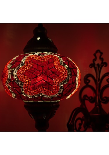 Mozaik Cam Duvar Lambası Gece Lambası Bohem Aplik Kırmızı