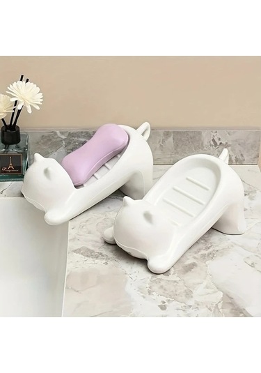 Trendooze Sevimli Kedi Şeklinde Otomatik Drenajlı Kendi Kendini Temizleyen Banyo Kutusu Beyaz Gaojunshop01 Beyaz