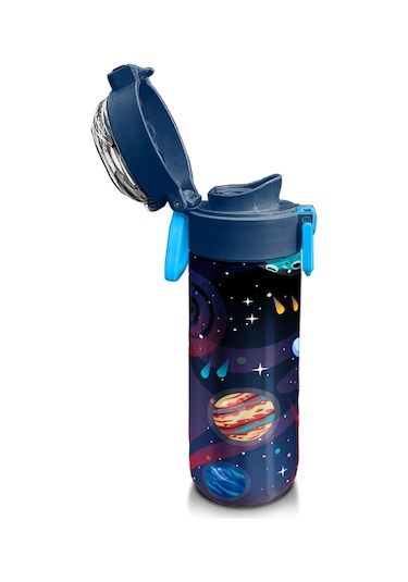 Coral High Kids Saks Mavi Astronot Desenli Pipetli Ve Direkt İçim Çelik Termos 500 Ml 31933 Saks Mavi
