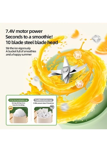 Motion003 Beyaz 2si 1 Arada Tasinabilir Elektrikli Blender Ve Meyve Sikacagi Usb Sarjli 08l Kapasiteli Alti Bicakli Mini Meyve Soku Makinesi