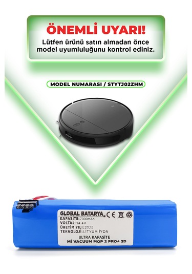 Xiaomi Vacuum Mop 2 Pro Plus 3d Batarya 7000mah Ultra Kapasite