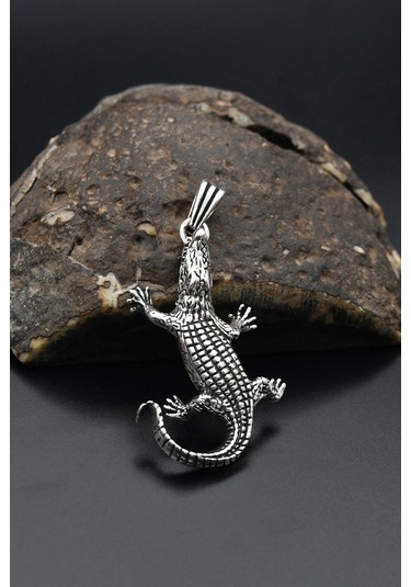 Timsah Figürlü Kolye Ucu 925 Ayar Gümüş