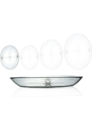 Decocia 2 Adet 25cm Oval Cam Salata Sunum Tabağı Mira Desenli