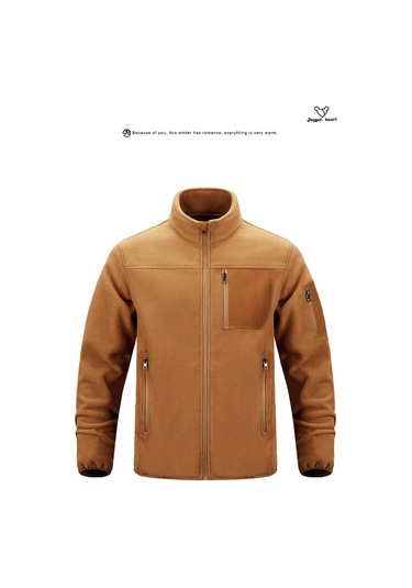 Ceket Stand Yaka Rahat Açık Hava Çok Cepli Polarize Erkek Ceket Kahverengi