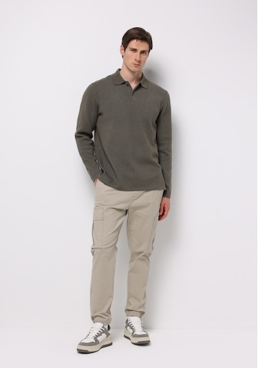 Colins Regular Fit Polo Yaka Jakarlı Erkek Yeşil Kazak Cl1076234 Q1.v2 Kha Haki