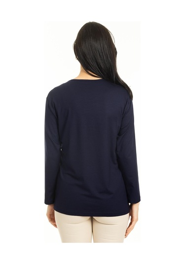 Kadın Orta Yaş Ve Üzeri Yeni Model Yuvarlak Yaka Likralı Anne Penye Bluz 30550-lacivert