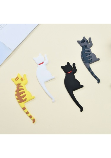 Adet Manyetik Kancalar Kedi Şeklinde İz Bırakmayan Buzdolabı Mıknatısı Çıkartmaları Çok Renkli