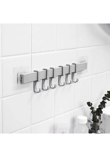 Gri Mutfak Banyo Duvar Emme Plastik Altı Sıralı Kanca Tuvalet Kapı Yapışkan Kanca Jm14