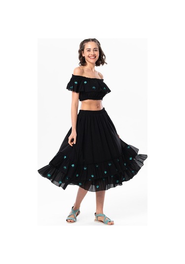 Lavinya Vual Lastik Detaylı Nakışlı Yazlık Crop Bluz Siyah Syh-siyah Siyah