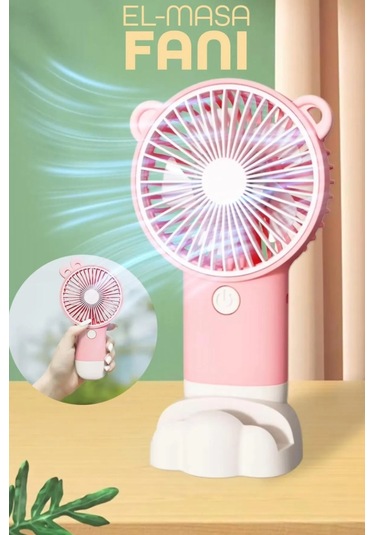 Şarjlı Telefon Standlı Mini El Fanı Sessiz Taşınabilir Masa Vantilatörü Pembe