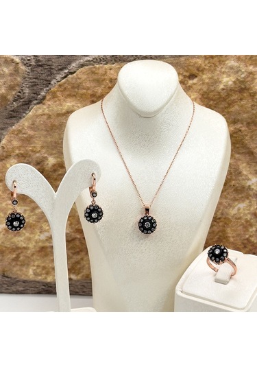 Elmas Montür Rosegold Gül Modeli Gümüş Set Takım Rose Gold