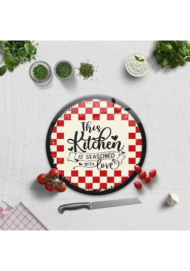 Decorita Cam Kesme Tahtası | Kitchen Love | Çap32cm