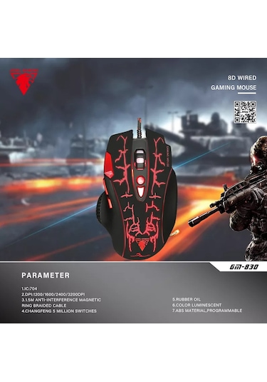Jedel GM830 RGB Lıghtıng Kablolu Lazer Oyuncu Mouse