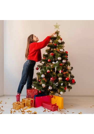 Yılbaşı Ağaç Tepeliği Çam Ağacı Tel Simli Yıldız Tepelik Gold 26 Cm 5 Köşeli Yıldız