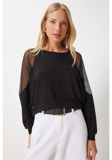 Kadın Pamuklu Kumaş Kolları Fileli Bluz