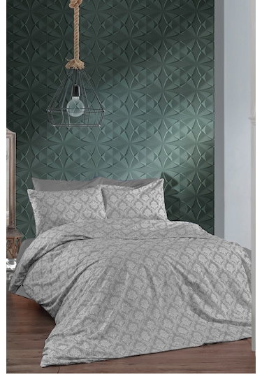 Maki Pamuklu Gri Oryantal 200x220 Cm Çift Kişilik Nevresim Seti Gri