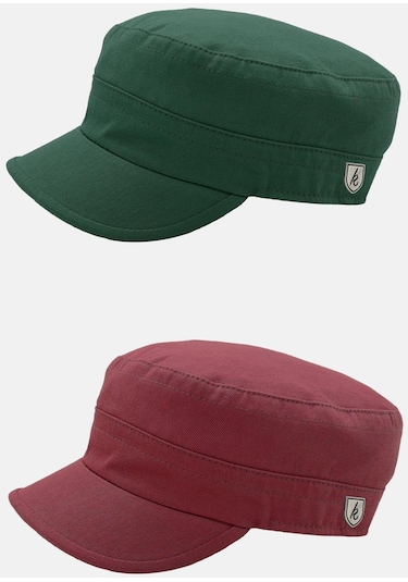 Erkek Fidel Castro Şapka 2'li Kep Rozet Detaylı Kasket - Yeşil - Bordo Bordo - Yeşil