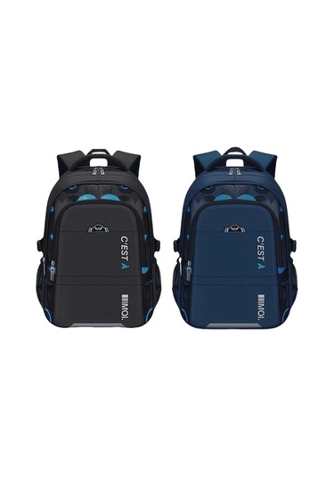 Dream011 Mavi Tek Parça Mektup Baskılı Büyük Kapasiteli Çok Bölümlü Polyester Sırt Çantası Ayarlanabilir Omuz Askılı Gece Yansıtıcı Şerit Okul Seyahat İçin MAvi