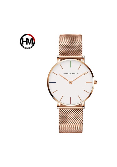 Xindoker Bayanlar İçin Basit Tasarım, Japon Mekanizma, Paslanmaz Çelik Kordon, Su Geçirmez Kol Saati - Cb36-wff Beyaz Ekran Pembe Altın Zincir Çok Renkli