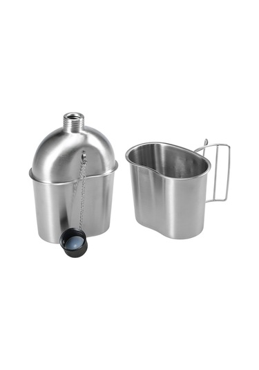 Paslanmaz Çelik Kamp Su Şişesi Ve Bardak Seti - Isıtma Ve Pişirme İçin Gümüş Gümüş